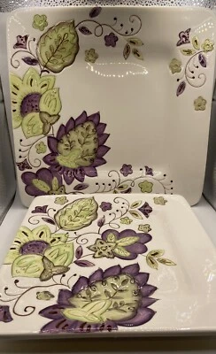 LG Dining Laurie Gates марокканские ночи, тисненые фиолетовые/зеленые цветочные тарелки 2012 - Изображение 1 из 4