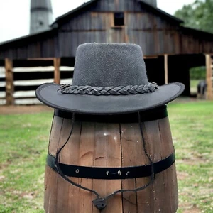 Distressed Classic Black Cowboy Hat Real Leather Crazy Australian Western Style - Picture 1 of 7