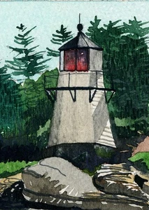 Faro de Perkins Island, río Kennebec, Georgetown, Maine. Impresiones en acuarela - Imagen 1 de 1