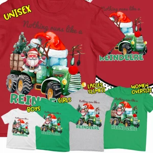 Whimsical Santa Claus Driving Tractor REINDEERE T-Shirt Festive Christmas #MC - Picture 1 of 21