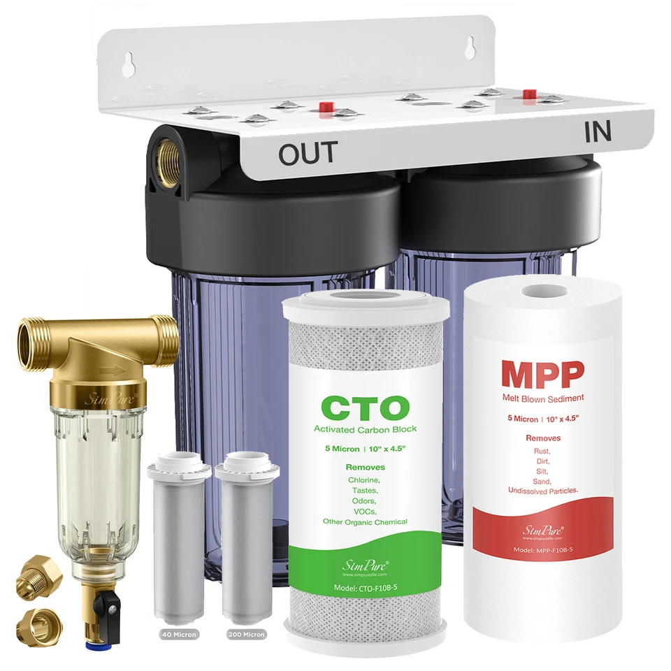 2-Stage 10"x4.5" Big Blue Whole House Water Filter System + Spin Down Pre-filter - Image 1 of 4