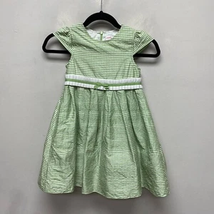 Gymboree Girls Green Gingham Cap Sleeve Pleated Spring Celebrations Silk Dress 6 - Picture 1 of 5