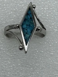 Anillo de plata cara larga con incrustación turquesa estilo navajo talla 6,75 - Imagen 1 de 7