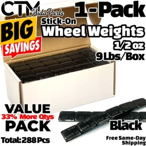 1-Box 1/2 oz Black Balance Wheel Weights Stick-on Adhesive Tape Lead-Free 9 lbs - Picture 1 of 3
