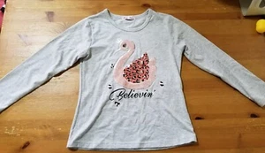 Girls Gray Long Sleeve Sequin Swan Shirt Size 8Years - EUC! - Picture 1 of 10