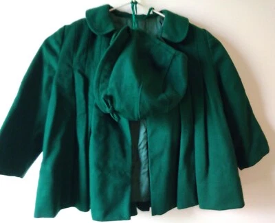 Baby Doll Toddler Coat Hat Set 60s Costume Prop Cabbage Patch Vtg Handmade Wool - Image 1 of 4