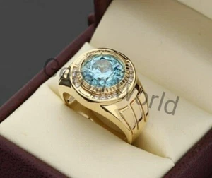 Anillo de plata topacio azul cielo para hombre, plata de ley 925 con oro rodio,  - Imagen 1 de 4