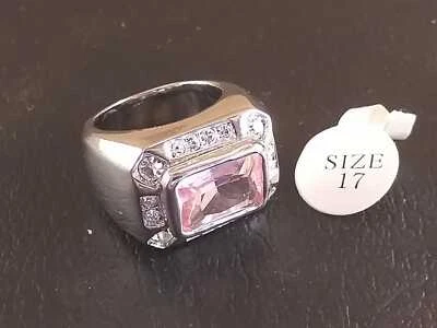 Anello Donna Elegante Doppio in Metallo Rodiato Argento con Zircone Rosa Size 17 - Immagine 1 di 4