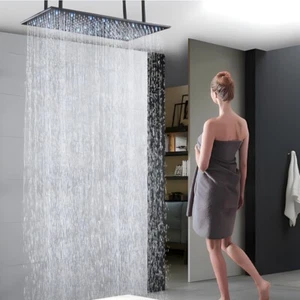 Rainfall 16"x32" Large High Pressure Shower Head Top Sprayer Ceiling Mount Black - Picture 1 of 10