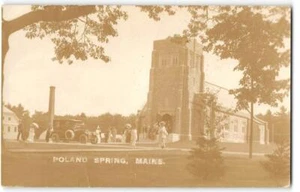 Polen Frühling, Maine RPPC Kirche, altes Auto 1919 antike Foto Postkarte - Bild 1 von 2