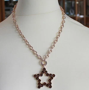 ROSE BRONZE REBECCA NECKLACE BIG STAR WITH BROWN CRYSTAL CT 20.00 MADE IN ITALY - Picture 1 of 10
