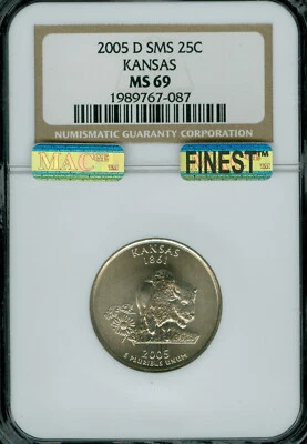 2005 D KANSAS QUARTER NGC MS69 SMS MAC FINEST GRADED MAC SPOTLESS . - Image 1 of 2