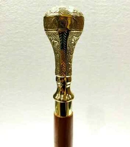 Brass Designer Heavy Handle Antique Style Victorian Cane Wooden Walking Stick - Picture 1 of 3