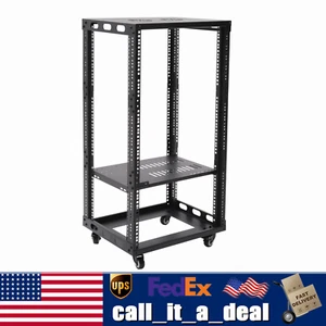 NEW 4 Post 0-31.5"Open Frame Network Server Rack Holder on Caters Adjustable 18U - Picture 1 of 17
