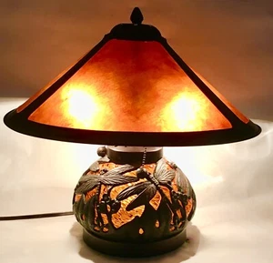 DALE TIFFANY DRAGON FLY, Amber Mica Lighted BaseTable Lamp, 3-lamps, 15 3/4”High - Picture 1 of 15