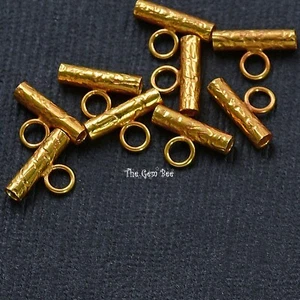 18k Solid Yellow Gold Fancy Textured Tube Jump Ring Loop Connector Bead Spacer - Picture 1 of 8