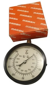 Vintage 3 3/4 pollici Manometro Marsh 0-160 PSI. 0-1100 kPa B13 Skokie Ill. USA - Foto 1 di 3