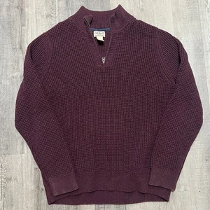 LL Bean Sweater Mens Burgundy 1/4 Zip Waffle Knit Cotton Grid Pull Over Casual - Picture 1 of 4