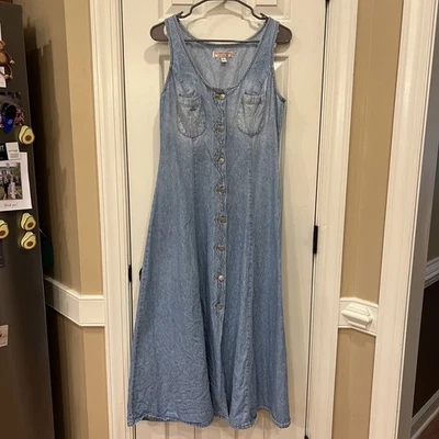 Vestido maxi longo vintage Guess denim botão para cima novo com etiquetas anos 90 Y2K boho médio - Imagem 1 de 4
