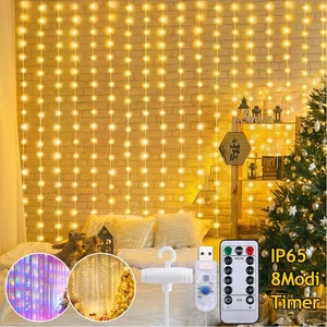3m LED Lichtervorhang Lichterkette Timer Weihnachten Fenster Außen Innen IP65 - Bild 1 von 19