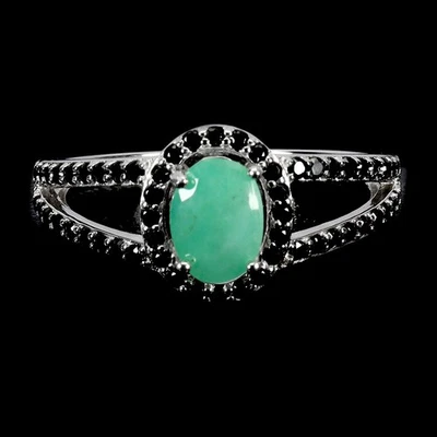 925 Sterlingsilber Ring Oval Smaragd 7x5mm Spinell Edelstein No USA Einfuhr Fees - Bild 1 von 4