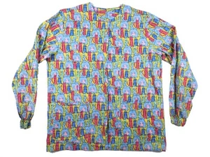 Kitty Kat Cat Multicolor Scrub Jacket Medical Nursing Vet Cotton M Medium - Picture 1 of 3