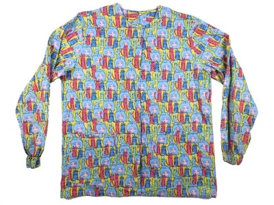 Kitty Kat Cat Multicolor Scrub Jacket Medical Nursing Vet Cotton M Medium - Image 1 of 3