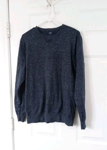 J Crew Sweater Men's Large Tall Heathered Blue Cotton Lightweight Crew Neck - Picture 1 of 5