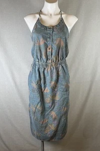 prAna Womens Organic Cotton Washed Leaves Sky Haven Dress Blue Size Small Pocket - Picture 1 of 12