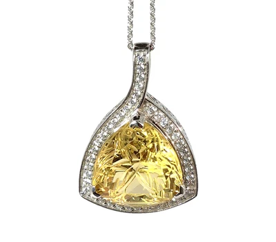 Carved Citrine and Zircon Halo Pendant & 20" Chain Platinum Over Sterling Silver - Image 1 of 4