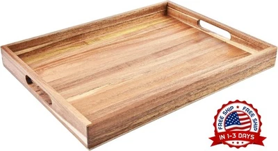 Bandeja de madera de acacia con asas (17 pulgadas) para desayunar en la cama NUEVO Foto 1 de 4