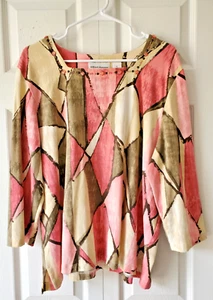 Alfred Dunner Top Blouse Shirt XL 3/4 Length Sleeve Beaded Geometric Print - Picture 1 of 5
