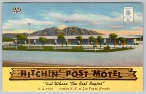 Postal 1954 Hitchin' Post Motel Out Where The Rest Starts Las Vegas Nevada - Imagen 1 de 2