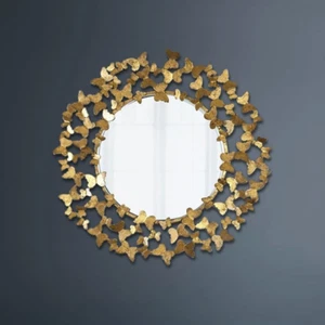 Arte de espejo redondo Art Deco de pared griega vintage de mariposa de lámina dorada grande de metal - Imagen 1 de 3