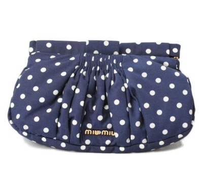 Used MIU MIU Pouch/Clutch Bag Faille St.Pois Nylon Dot Pattern Blue/White Japan - Image 1 of 4