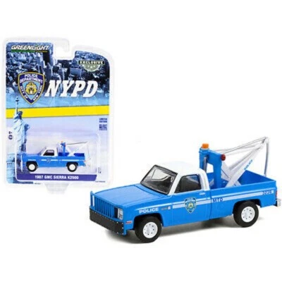 GREENLIGHT 1:64 1987 GMC SIERRA K2500 TOW TRUCK BLUE NYPD NYC POLICE 30236-5C1 - Image 1 of 2