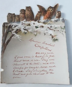 Tarjeta comercial New York City Robinsons Bronchial Confections Druggist N 1889 OWL - Imagen 1 de 6