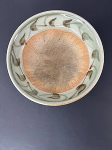 Japanese Mino Ware Mortar Bowl Green Leaf Pottery Primitive Decor - Picture 1 of 9