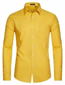 Yellow Dress Shirt Men's Long Sleeve Button Down Dress Shirts Regular Fit 4XL - Picture 1 of 8