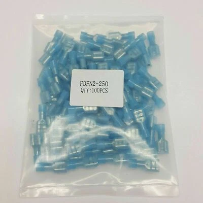 100 Female Insulated Wire Terminal Blue 16-14 Ga AWG Quick Disconnect Connectors - Image 1 of 2
