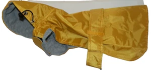 New Size Medium Dog Rain Coat Jacket Yellow Gray Lining Hooded - Picture 1 of 3