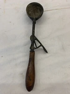 Antique Solid Brass Ice Cream Scoop w Wooden Handle~ Early 1900's ~ Great Patina - Picture 1 of 14