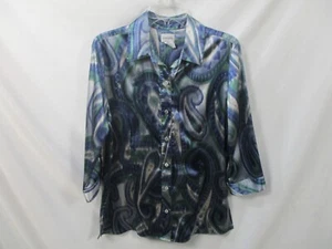 Chicos Womens Shirt 1 Blue Paisley Long Sleeve Button Up Collared Polyester - Picture 1 of 10