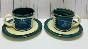 Set di 2 tazze vintage DEDZA MALAWI Africa in ceramica gres artigianale con piatti - Foto 1 di 19
