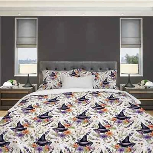 Floral Watercolor Witch Duvet Cover Microfiber Whimsical Goth Bedding by Durazza - Picture 1 of 9