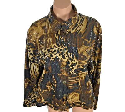 ELEMENTZ Brown Animal Print Short Jacket with Clear Paillettes XL Tiger y2k - Image 1 of 4