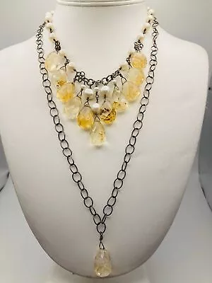 Collar de perlas de agua dulce citrino facetado natural plata esterlina vintage 15" Foto 1 de 4