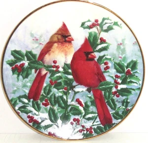 Pájaros Rojo Acebo Bayas Plato Invierno Esplendor Jardín Hamilton Plato Coleccionista - Imagen 1 de 2