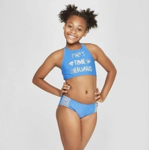 NWT Cat & Jack Girls "Part Time Mermaid" Bikini Set - Blue Size M 7/8 Free Ship - Picture 1 of 3