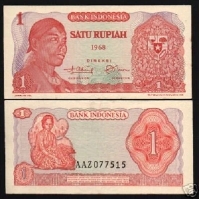 INDONESIA 1 RUPIAH P-102 1968 x 50 Pcs Lot Pack SUDIRMAN COPRA UNC BUNDLE NOTE - Image 1 of 3